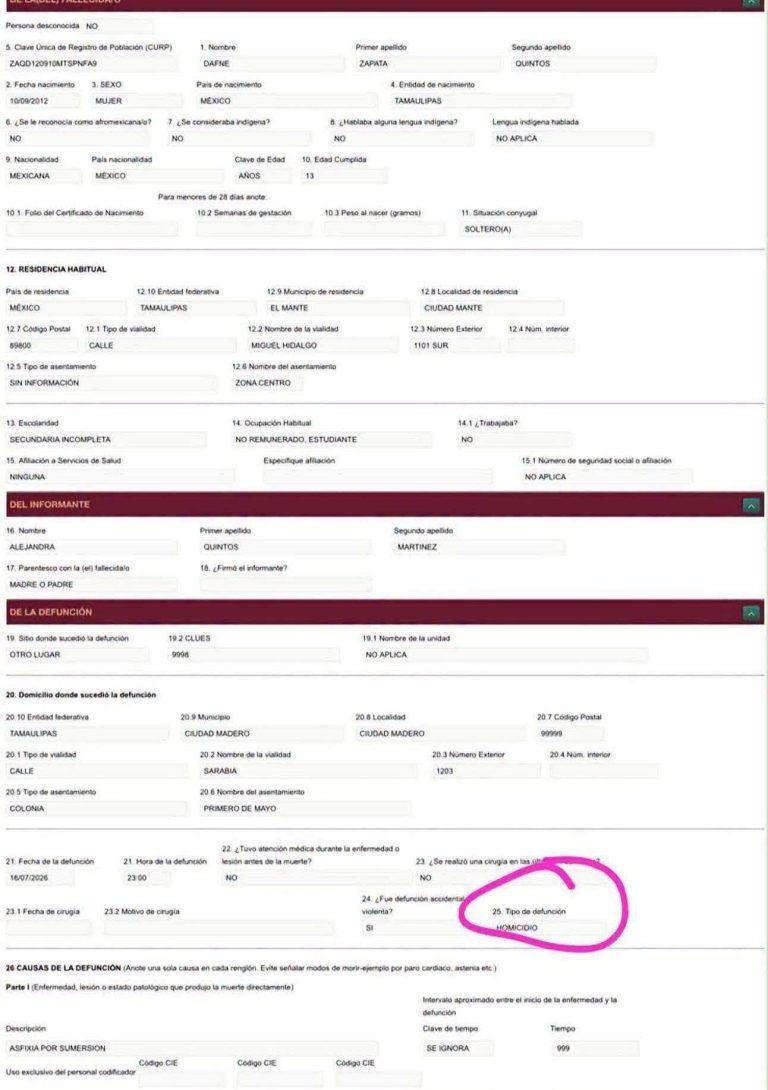 Difunde familia de Dafne presunto documento oficial y pide acelerar investigación